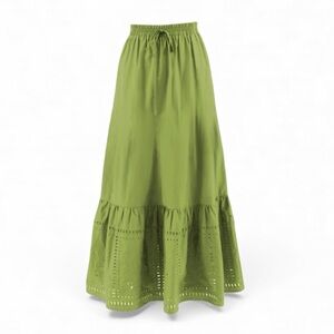 Moon River Green Eyelet Lace Maxi Skirt